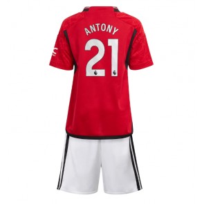 Maillot de foot Manchester United Antony #21 Domicile enfant 2023-24 Manches Courte (+ pantalon court)
